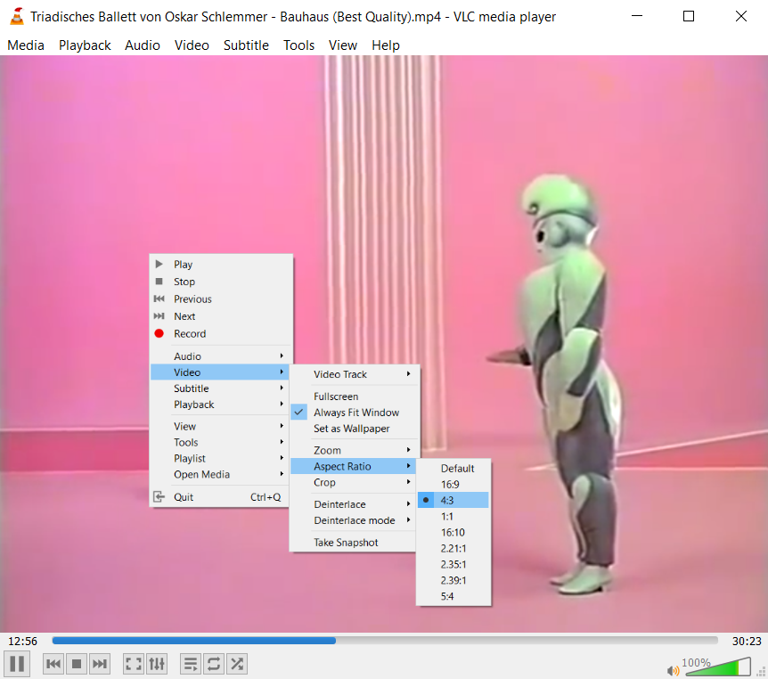 VLC aspect ratios menu