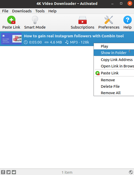 Click show in folder 4k video downloader
