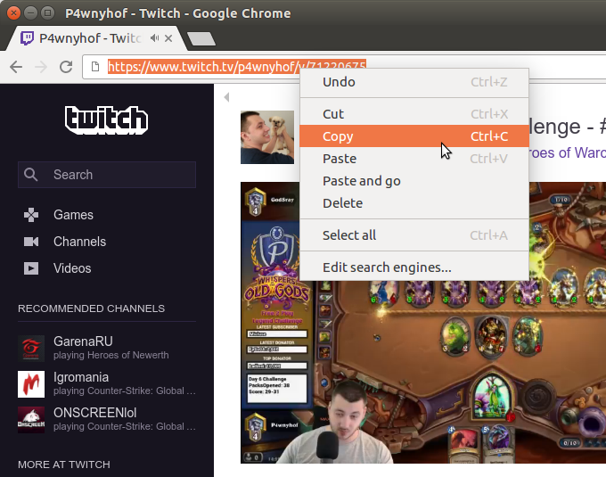 search a twitch channel for a particular video