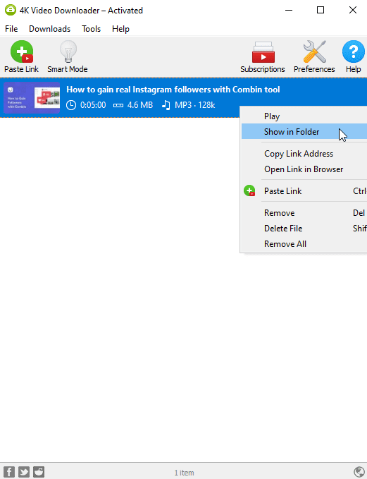 Click show in folder 4k video downloader