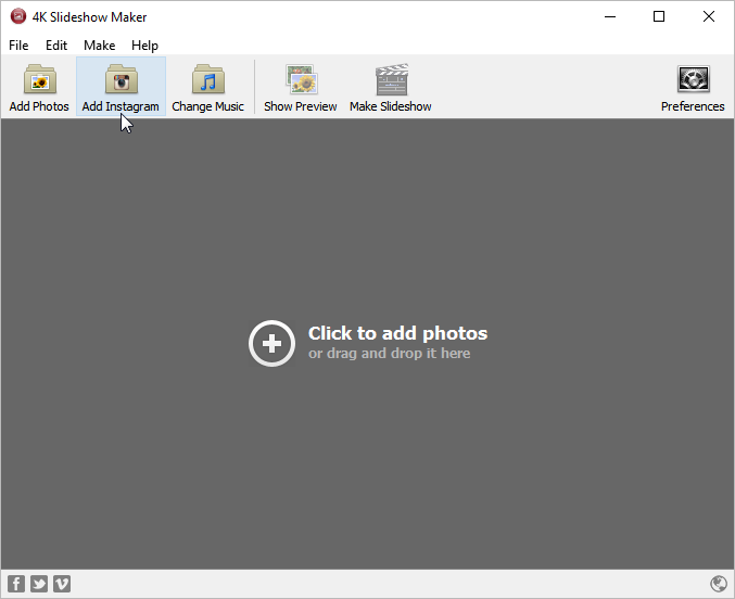 Click to Add Instagram photos in 4k Slideshow maker