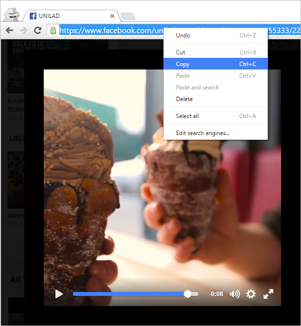 Copy browser link Facebook video