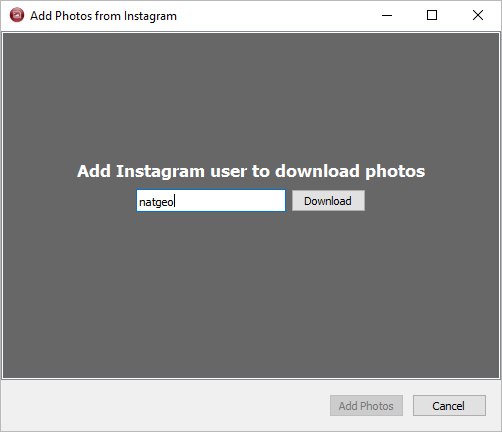 Enter Instagram username for load photo in 4k Slideshow maker