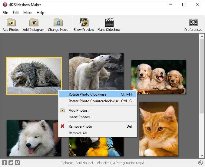 Load and setting photos in 4k Slideshow maker