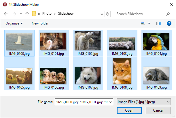 Select images for slideshow 4k Slideshow maker