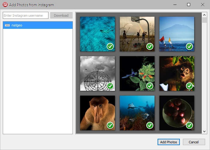 Select Instagram photos for slideshow in 4k Slideshow maker