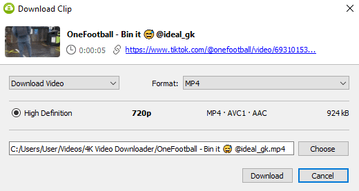Select a quality type in the download window and download