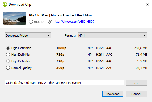 Select quality type and Download Vimeo video