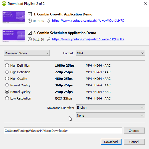 Select quality type and press Download youtube playlist